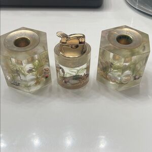 Vintage clearfloat Ocean Acrylic Candle Holders and Lighter Set